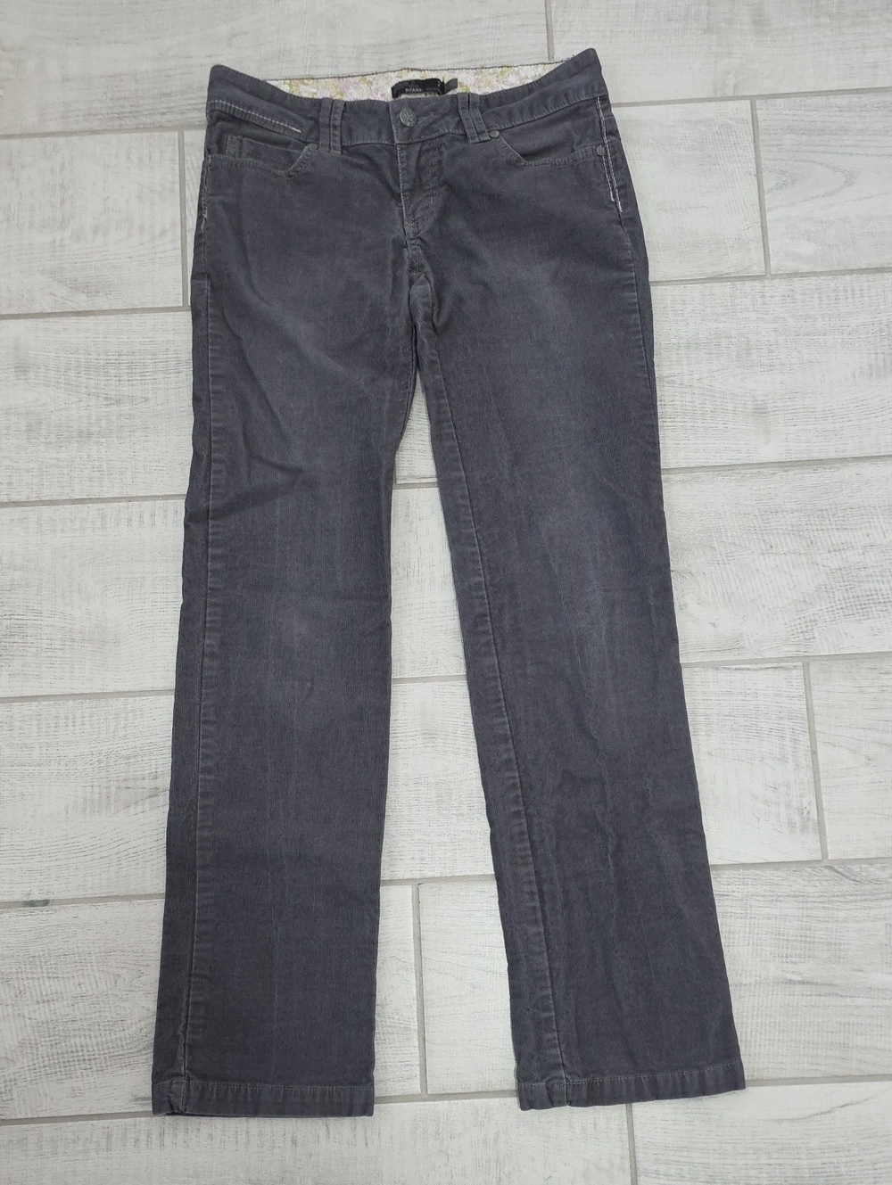 PrAna Corduroy Chino Pants Women's Size 2 Gray Cotton Blend Straight Leg Casual